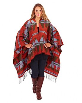 Womens-Ladies-Knitted-Shawl-Throw-Cape-OliveRust-One-Size-0