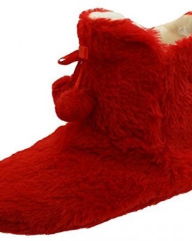 Womens-Ladies-Slipper-Boots-Fur-Lined-Ankle-Boot-Slippers-Sizes-3-8-6-UK-Red-0