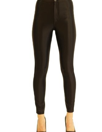 Womens-Ladies-Wet-Look-Shiny-High-Waisted-Button-Leggings-Disco-pants-L-Black-0