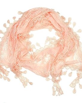 Womens-Lightweight-Summer-Lace-Neck-Long-Scarf-Peach-0