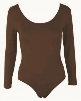 Womens-Long-Sleeve-Bodysuit-Stretch-Ladies-Leotard-Body-Top-Tshirt-8-14-ML-12-14-Brown-0