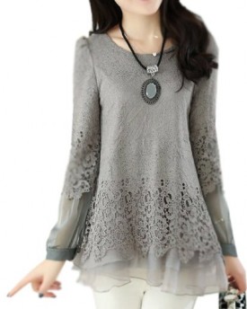 Womens-Long-Sleeve-Slim-Fit-Floral-Lace-Organza-Blouse-0