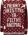 Womens-Merry-Christmas-Ya-Filthy-Animal-Top-Ladies-Xmas-Knitted-Jumper-Wine-8-10-0