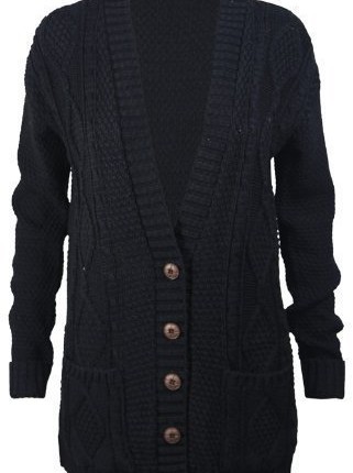 Womens-New-Long-Sleeves-Ladies-Chunky-Aran-Button-Fastening-Cable-Knit-Sweater-Grandad-Cardigan-Top-Plus-Size-Black-Size-20-22-0