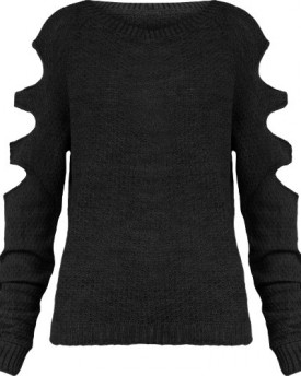Womens-Oversized-Jumper-Ladies-Knitted-Cut-Out-Fine-Knit-Baggy-Sweater-Top-8-14-UK-8-10-SM-Black-0