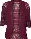 Womens-Plus-Size-Crochet-Knitted-Short-Sleeve-Ladies-Open-Cardigan-Top-Magenta-18-20-0