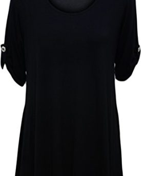 Womens-Plus-Size-Scoop-Neck-Short-Sleeve-Flared-Ladies-Long-Plain-Top-Black-22-24-0