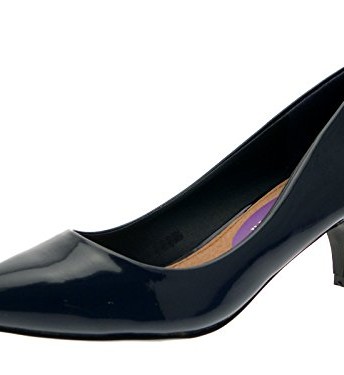 Womens-Pointed-Toe-Court-Stiletto-Kitten-Heels-Navy-Patent-Shoes-Size-6-0