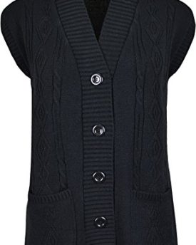 Womens-Sleeve-Less-Knitted-Cardigans-Waistcoat-V-Neck-Button-Cardigan-LargeX-Large-Black-0