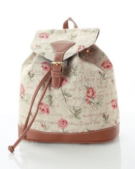 Womens-Small-Rucksack-Backpack-Fashion-Bags-Canvas-Pink-Rose-Design-0