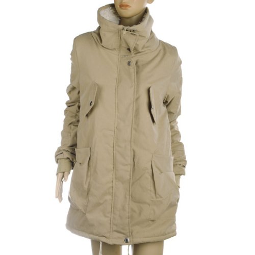 Womens Thicken Fleece Cotton Jacket Parka Long Warm Winter Coat Zip Up Outerwear Khaki 10-12 - Image 4