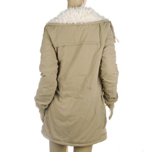 Womens Thicken Fleece Cotton Jacket Parka Long Warm Winter Coat Zip Up Outerwear Khaki 10-12 - Image 5