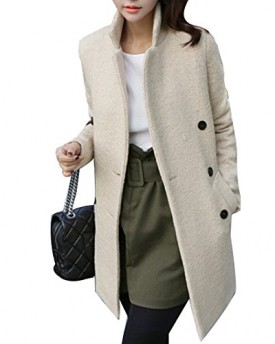 Womens-Thin-Double-Breasted-Coat-Medium-Style-Wool-Blend-Jacket-Blazer-Outerwear-Beige-M-0