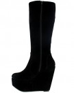 Womens-Wedge-Heel-Knee-High-Zip-Platform-Elasticated-Party-Evening-Boots-Black-6-0-0
