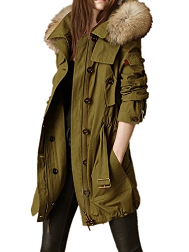 YABEIQIN Wormen's Army Green Mink Fur Hooded Parka Overcoat Cotton ...
