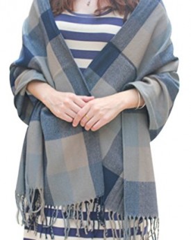 Yasong-Women-Ladies-Girls-Faux-Wool-Wrap-Knitwear-Scottish-Tartan-Check-Shawl-Tassel-Scarf-Grey-Blue-Tartan-0