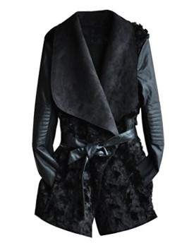 Zeagoo-Womens-Fashion-Black-Faux-Leather-Winter-Coat-Long-jackets-0