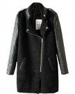niceeshopTM-Women-Black-Contrast-Faux-Leather-Quilted-Sleeve-Zipper-Coat-JacketS-0