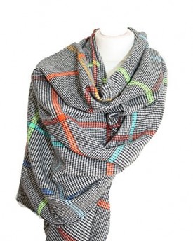 women-ladies-mens-checked-Wool-scarf-Wrap-Shawl-Pashmina-with-Coloured-Stripes-Black-white-check-with-coloured-stripes-0