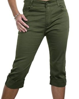 1446-3-Plus-Size-Stretch-Crop-Leg-Turn-Up-Jeans-Khaki-Green-14-0