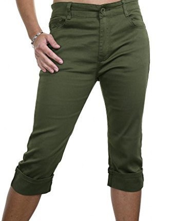 1446-3-Plus-Size-Stretch-Crop-Leg-Turn-Up-Jeans-Khaki-Green-14-0
