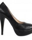 81Q-Womens-Black-Foil-Crackle-Ladies-Platform-High-Stiletto-Heel-Court-Shoes-Size-4-0-0