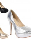 81Q-Womens-Black-Foil-Crackle-Ladies-Platform-High-Stiletto-Heel-Court-Shoes-Size-4-0-3