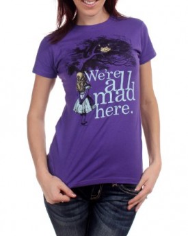 Alices-Adventures-In-Wonderland-Were-All-Mad-Here-Womens-T-Shirt-In-Purple-Size-Medium-Color-Purple-0