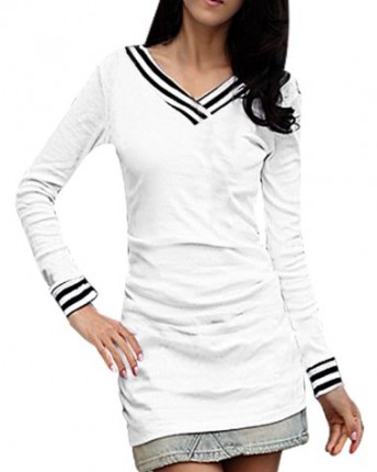 Allegra-K-Women-Striped-Detail-Double-V-Neck-Long-Sleeve-Splicing-Shirt-0