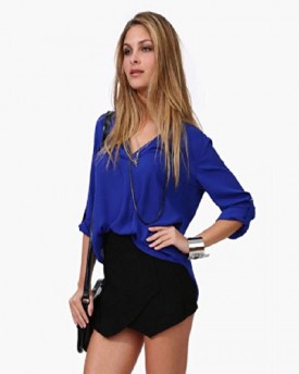 Amonfineshop-Fashion-Women-Leisure-Loose-Chiffon-Long-Sleeve-Blouse-Shirt-Tops-M-Blue-0