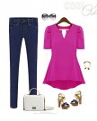 AtodoshopTM-1PC-Women-Peplum-Tops-Frill-Puff-Sleeve-Fitted-Shirt-Clubwear-Blouse-L-Hot-Pink-0-0