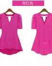 AtodoshopTM-1PC-Women-Peplum-Tops-Frill-Puff-Sleeve-Fitted-Shirt-Clubwear-Blouse-L-Hot-Pink-0-2