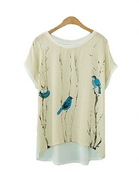 AtodoshopTM-Women-European-Birds-Tree-Printing-Short-Sleeve-Shirt-Top-Blouse-L-0