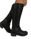 B1K-New-Womens-Ladies-Fashion-Winter-Mid-Calf-Under-Knee-Biker-Boots-Shoes-Black-Size-6-UK-0-0