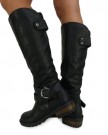 B1K-New-Womens-Ladies-Fashion-Winter-Mid-Calf-Under-Knee-Biker-Boots-Shoes-Black-Size-6-UK-0-2