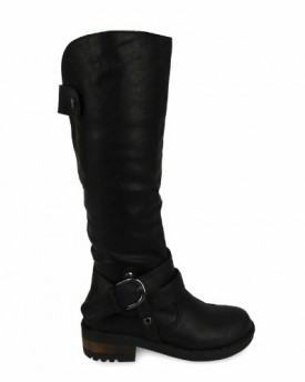 B1K-New-Womens-Ladies-Fashion-Winter-Mid-Calf-Under-Knee-Biker-Boots-Shoes-Black-Size-6-UK-0