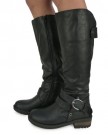 B1K-New-Womens-Ladies-Fashion-Winter-Mid-Calf-Under-Knee-Biker-Boots-Shoes-Black-Size-6-UK-0-3