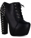 B3D-Womens-Block-High-Heels-Concealed-Platform-Lace-Up-Ladies-Ankle-Boots-Shoes-Black-Black-Matte-Studs-Size-6-UK-0-5