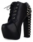 B3D-Womens-Block-High-Heels-Concealed-Platform-Lace-Up-Ladies-Ankle-Boots-Shoes-Black-Black-Matte-Studs-Size-6-UK-0-7
