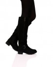 B4G-Womens-Ladies-Knee-High-Boots-Low-Flat-Heel-Zip-Up-Buckle-Detail-Shoes-Size-Blacks-Black-Matte-Size-6-UK-0-1
