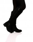 B4G-Womens-Ladies-Knee-High-Boots-Low-Flat-Heel-Zip-Up-Buckle-Detail-Shoes-Size-Blacks-Black-Matte-Size-6-UK-0-2