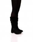 B4G-Womens-Ladies-Knee-High-Boots-Low-Flat-Heel-Zip-Up-Buckle-Detail-Shoes-Size-Blacks-Black-Matte-Size-6-UK-0-6