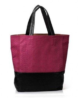 BMC-Fuchsia-Pink-Faux-Snakeskin-Black-Synthetic-Leather-Fashion-Tote-Purse-With-Small-Cosmetic-Bag-0