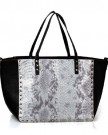 BMC-Gold-Color-Pyramid-Stud-Bordered-Faux-Leather-Light-Silver-Gray-Colored-Snakeskin-Design-Fashion-Tote-Purse-0