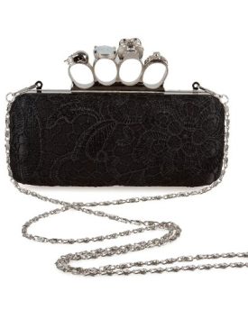 BMC-Stylish-Womens-Four-Ring-Rhinestone-Studded-Brass-Knuckle-Punk-Design-Clutch-Handle-w-Crocheted-Lace-Overlay-Pattern-Handbag-Dark-Rendezvous-Collection-BAD-GIRL-BLACK-0