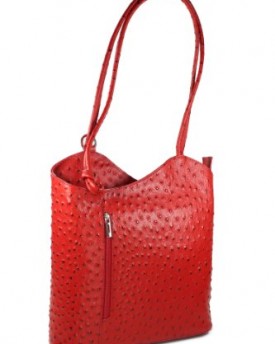 Belli-Italian-Handbag-Women-Shoulder-Bag-Backpack-2in1-Genuine-Leather-Ostrich-Embossing-Red-28x28x8-cm-W-x-H-x-D-0