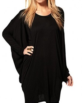 Bepei-Women-Batwing-Sleeve-Over-Size-Blouse-Tops-Loose-Cotton-Long-T-Shirt-Black-XL-0