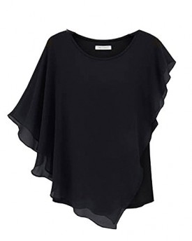 Bepei-Women-Ladies-Elegant-Irregular-Bat-Sleeve-Flounced-Ruffle-Chiffon-Blouse-Top-T-Shirt-BLACK-S-0