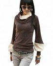 Bepei-Womens-Girls-Casual-2-in-1-Ruched-Collar-Long-Sleeve-Slim-Sweater-T-shirt-Top-Brown-Black-PurpleLight-Blue-M-brown-0