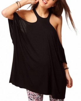 Bepei-Womens-Sexy-Cut-Out-Shoulder-Short-Sleeve-Hollow-Backless-Loose-Batwing-Tee-Shirt-Tops-Blouse-Black-M-0